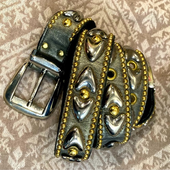 SAND CASTLE Mixed Metal Studded Leather Vintage  42” x 2” Western Style Belt - Picture 1 of 7